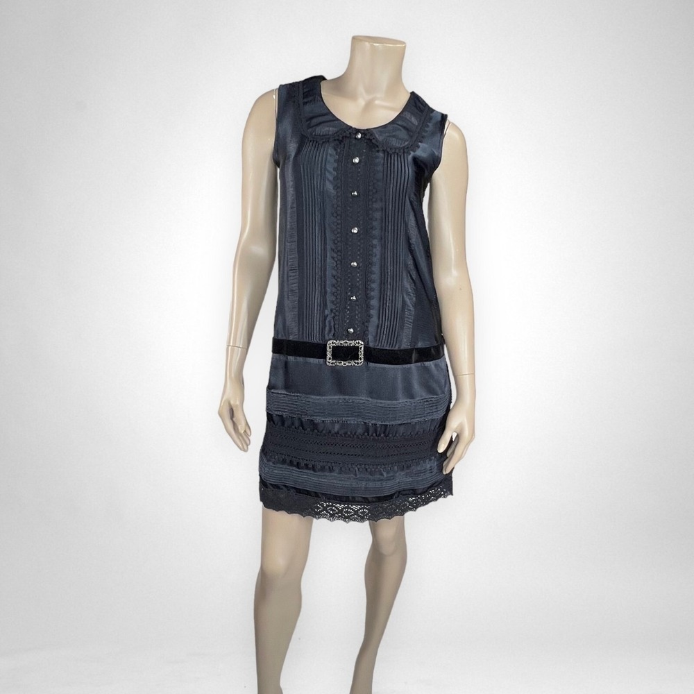 ANNA SUI for Target Black Sleeveless Peter Pan Collar‎ Lace Trim Dress Medium